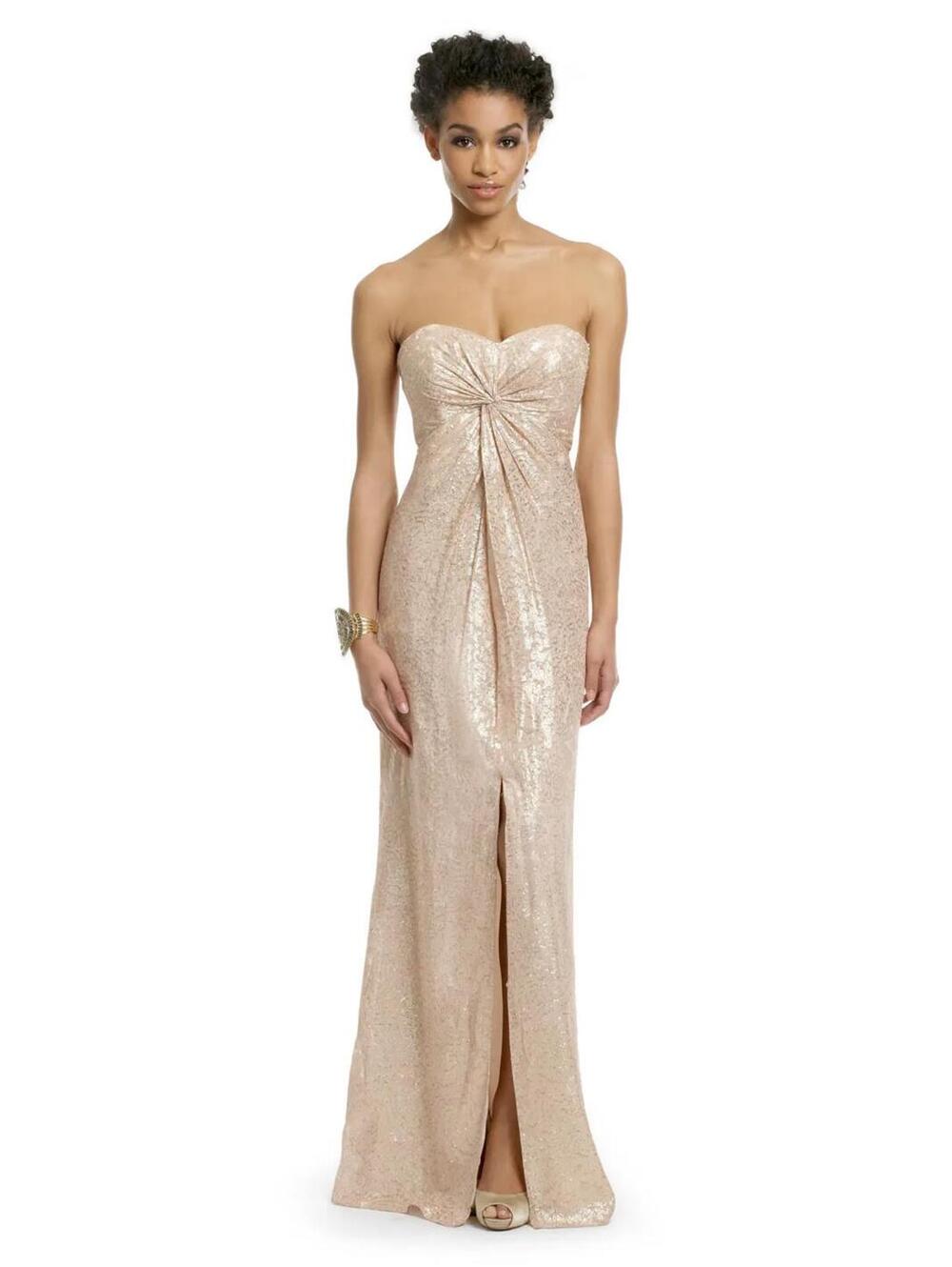 Trina Turk - Gold Metallic Silk Blend Strapless Gown Dress - Size 0